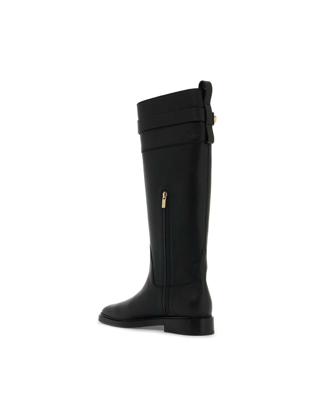 Hug Buckle Knee-High Leather Boots.