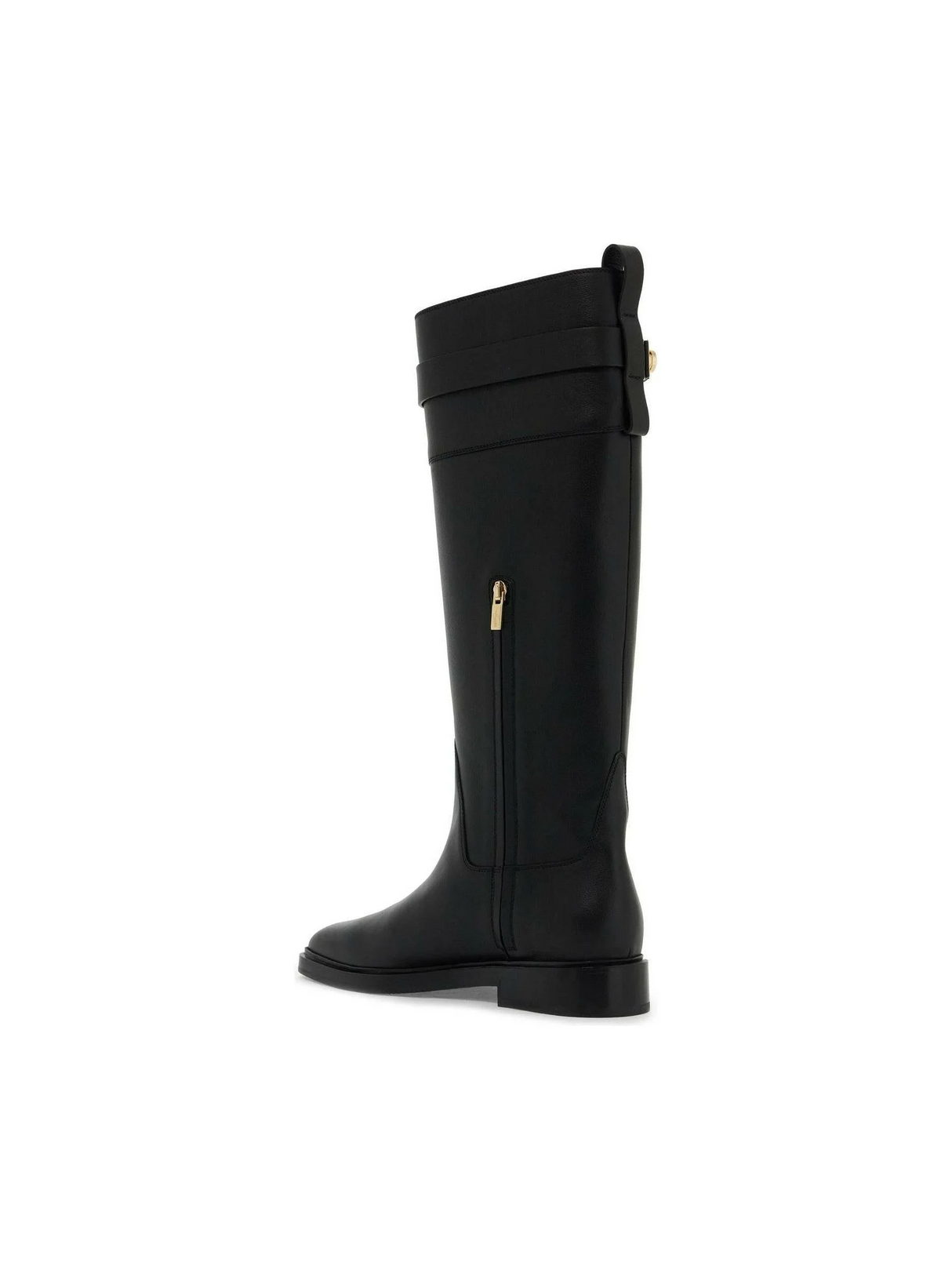 Hug Buckle Knee-High Leather Boots.