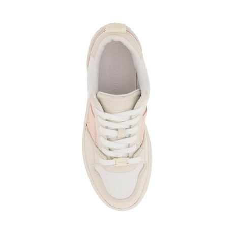 Pink and Mascarpone Dennis Smooth Leather Sneakers FERRAGAMO JOHN JULIA.