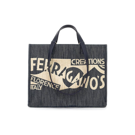 Logo Printed Denim Tote Bag (M).