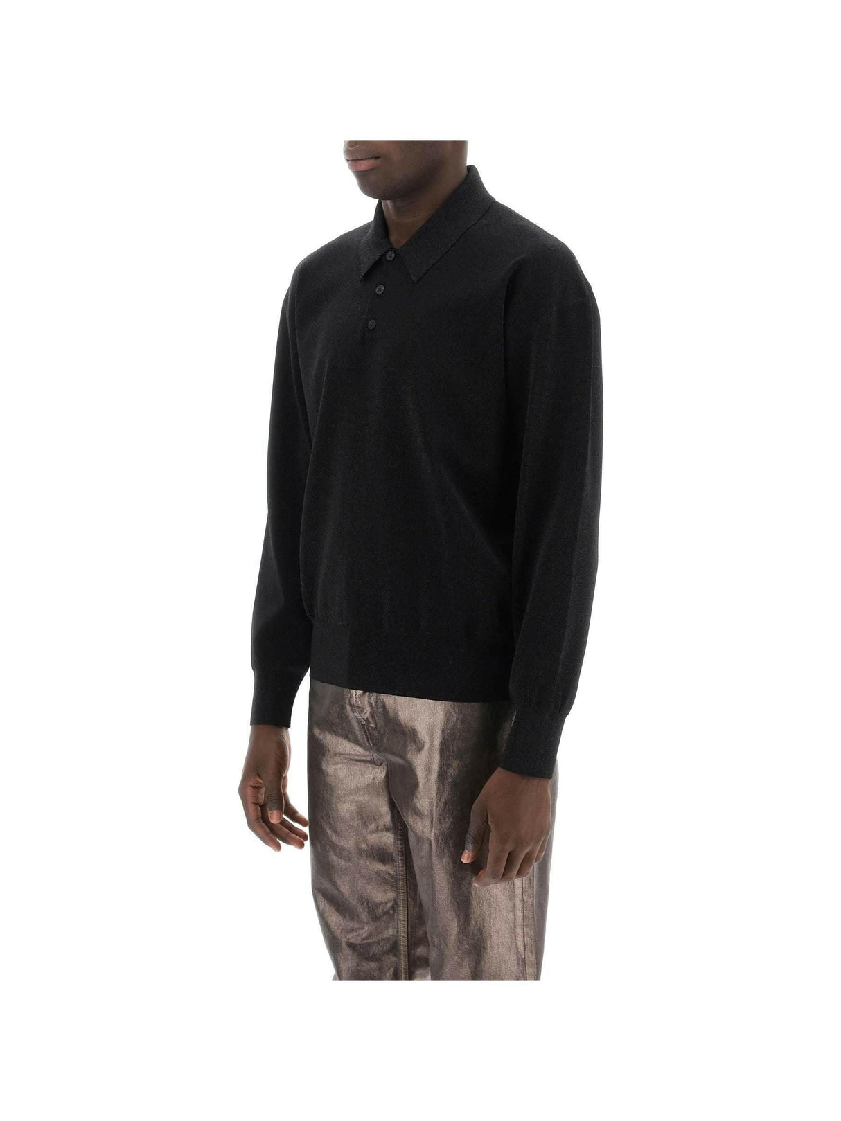 FERRAGAMO-Long Sleeve Lurex Polo Shirt-JOHN JULIA