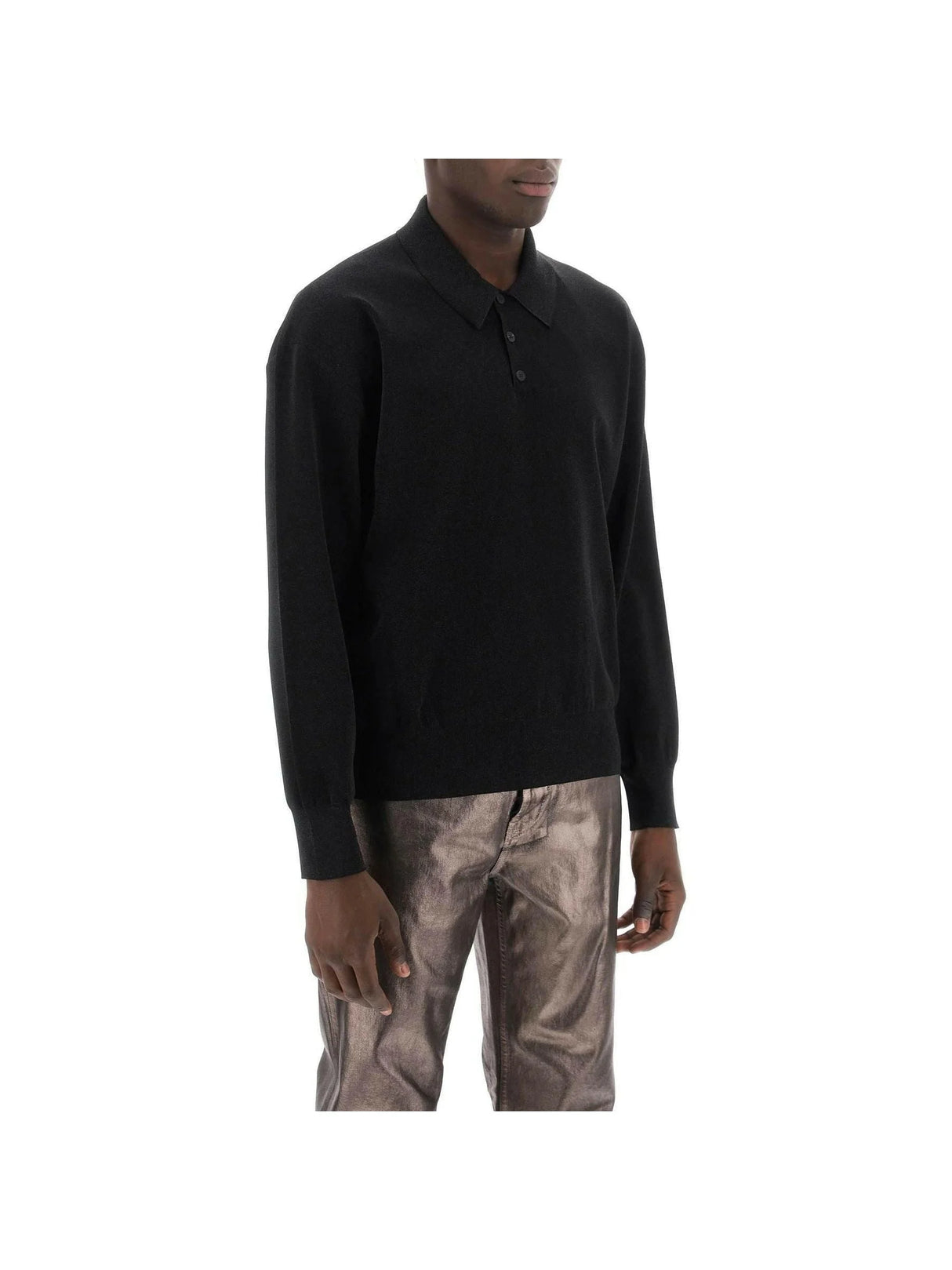 FERRAGAMO-Long Sleeve Lurex Polo Shirt-JOHN JULIA