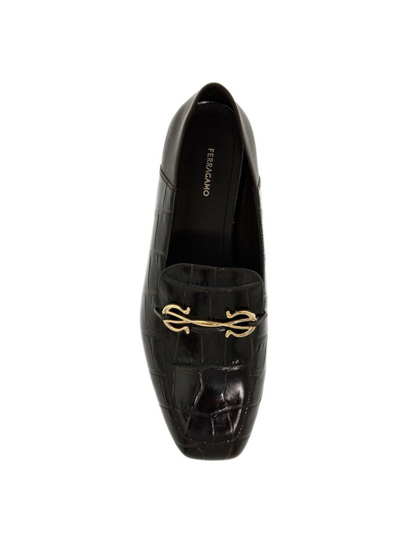 Louis Croc-Embossed Leather Loafers.