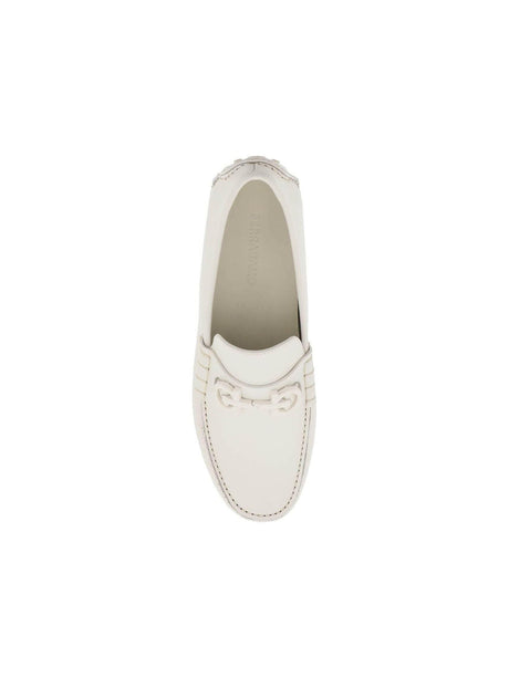 Mascarpone White Gancini Leather Drivers FERRAGAMO JOHN JULIA.