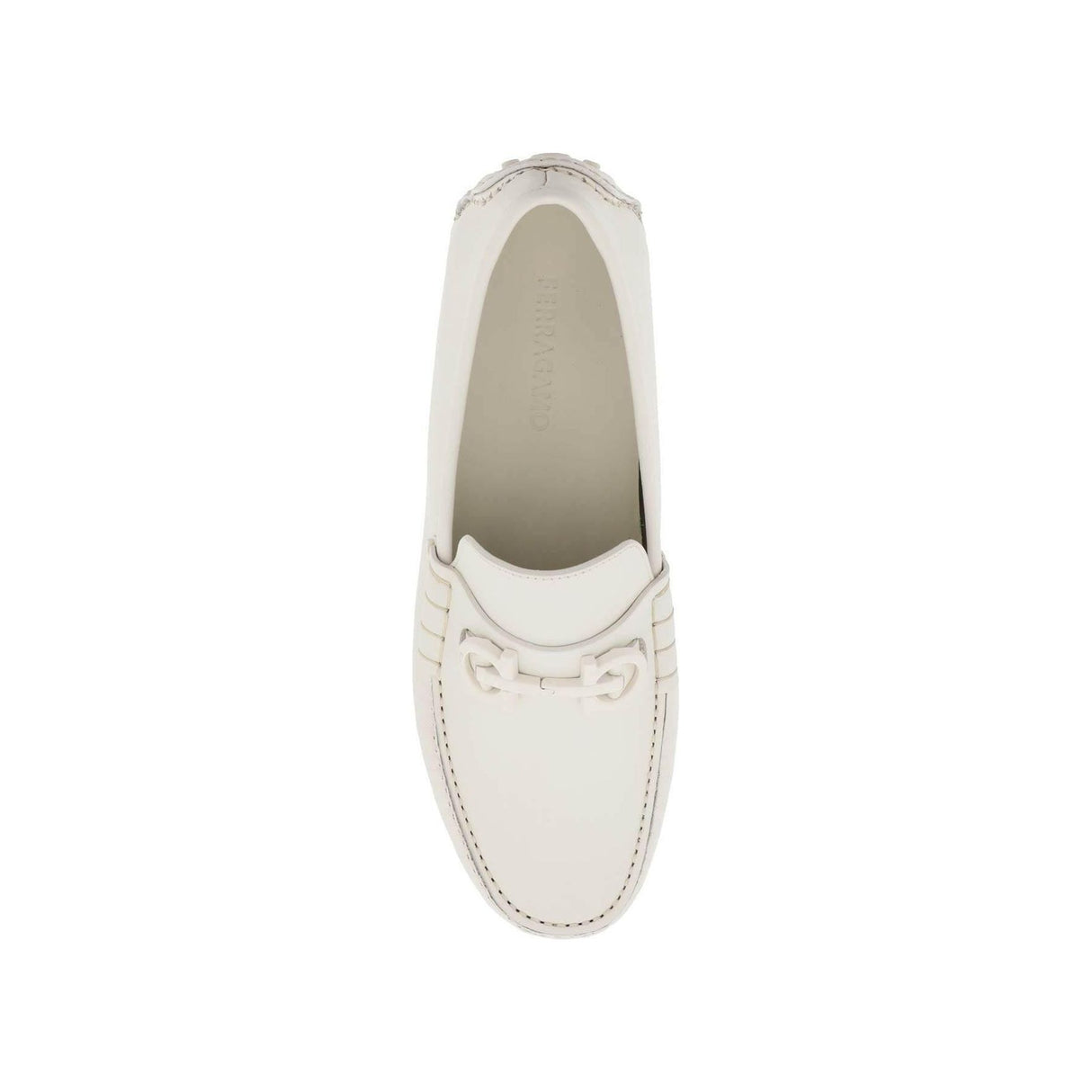 Mascarpone White Gancini Leather Drivers FERRAGAMO JOHN JULIA.