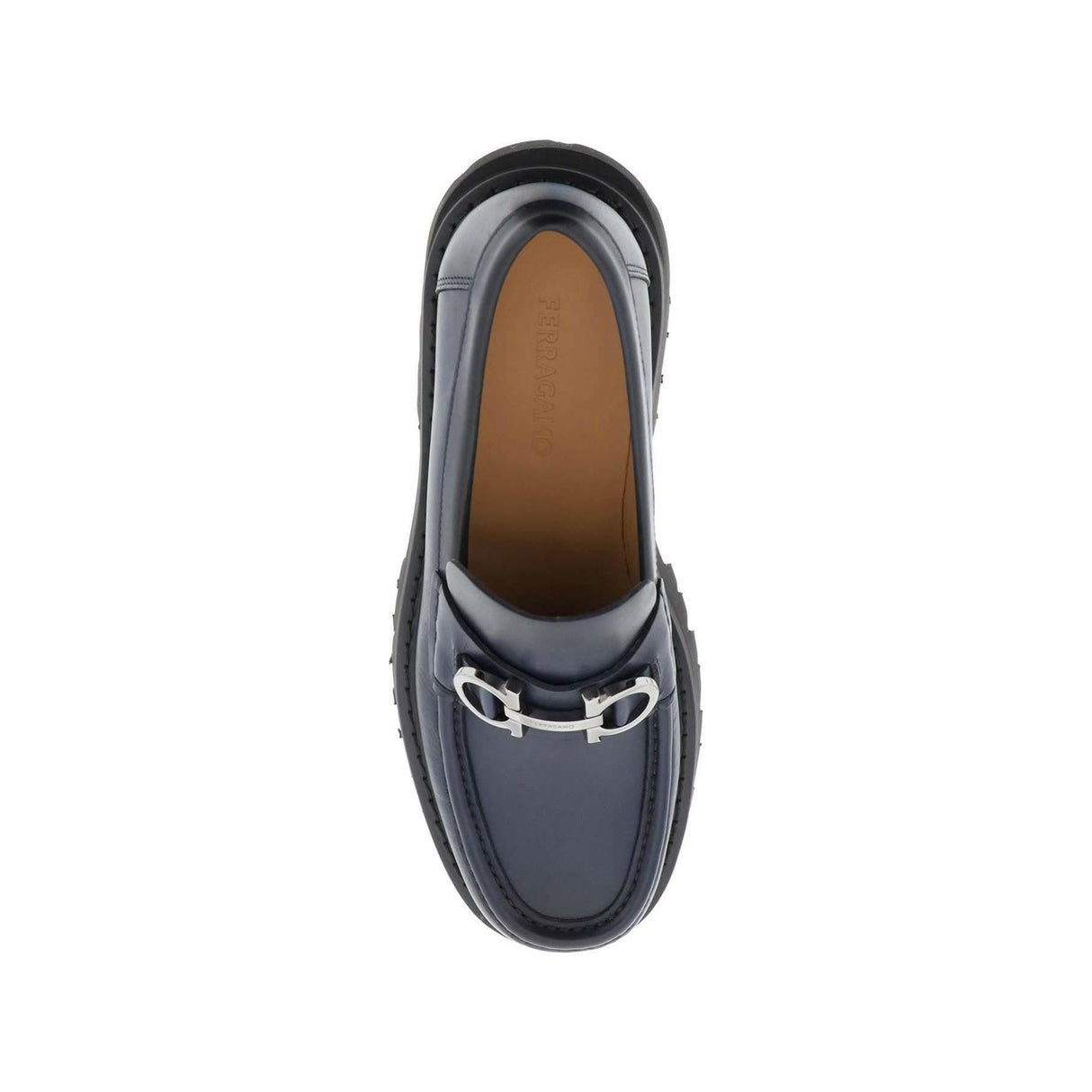 Midnight Blue Bold Gancini Chunky Loafers FERRAGAMO JOHN JULIA.