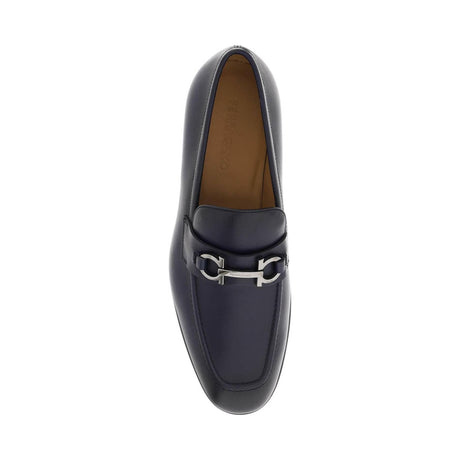 Midnight Blue Foster Gancini Grained Leather Lofers FERRAGAMO JOHN JULIA.