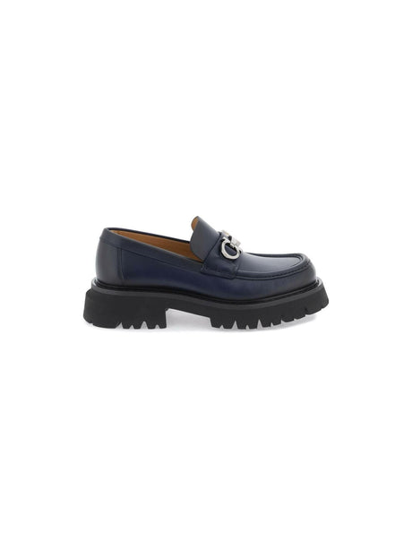 Midnight Blue Bold Gancini Chunky Loafers FERRAGAMO JOHN JULIA.