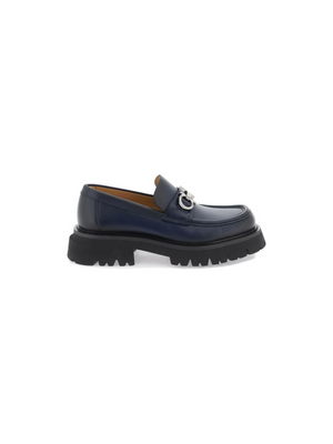 Midnight Blue Bold Gancini Chunky Loafers FERRAGAMO JOHN JULIA.