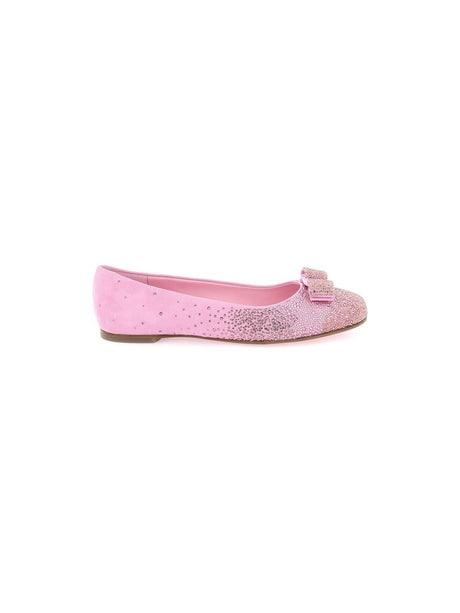 Pink Varina Crystal Embellished Suede Ballet Flats FERRAGAMO JOHN JULIA.