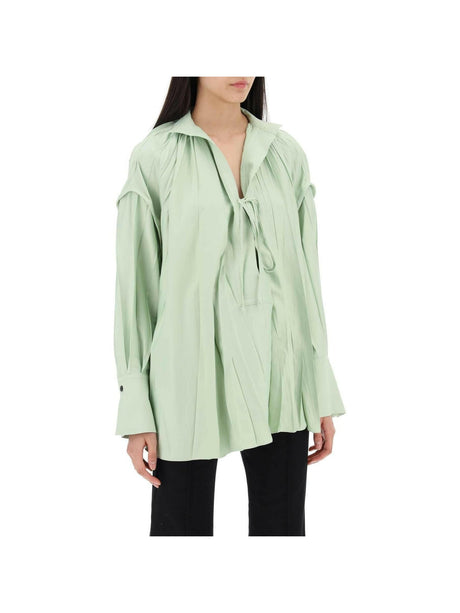 Sage Green Heavy Satin Caftan Style Blouse With Adjustable Laces FERRAGAMO JOHN JULIA.