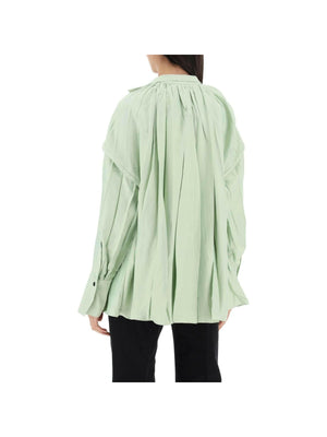 Sage Green Heavy Satin Caftan Style Blouse With Adjustable Laces FERRAGAMO JOHN JULIA.