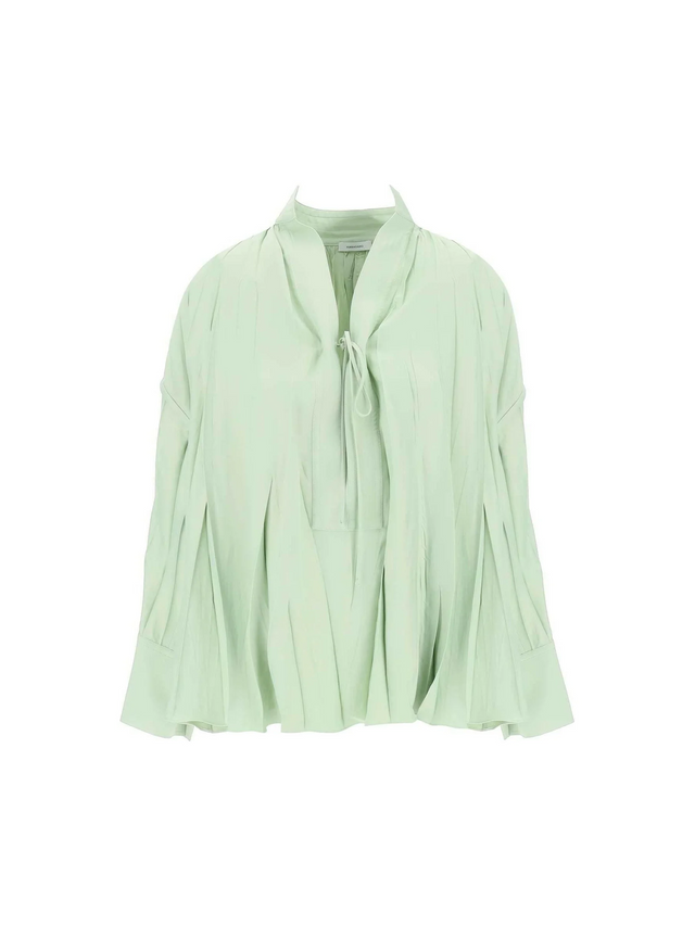 Sage Green Heavy Satin Caftan Style Blouse With Adjustable Laces FERRAGAMO JOHN JULIA.