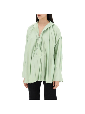 Sage Green Heavy Satin Caftan Style Blouse With Adjustable Laces FERRAGAMO JOHN JULIA.