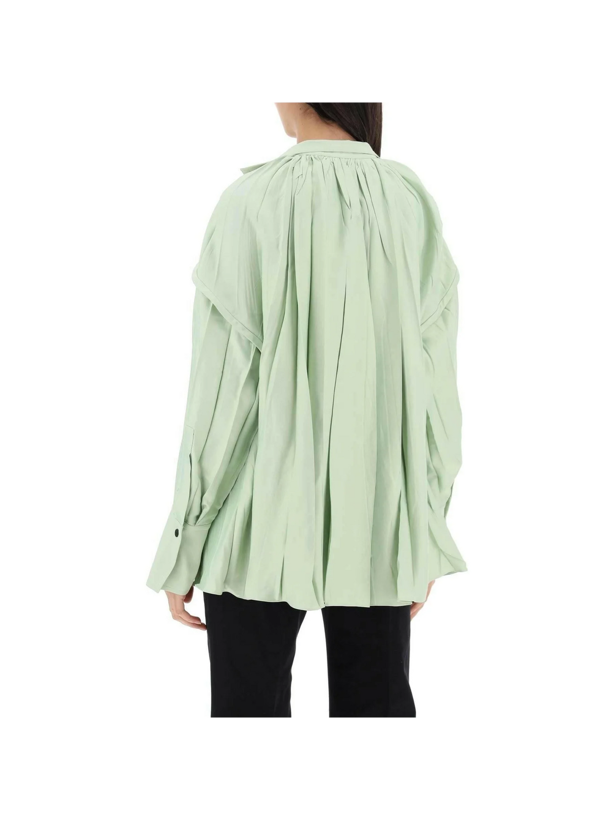 Sage Green Heavy Satin Caftan Style Blouse With Adjustable Laces FERRAGAMO JOHN JULIA.