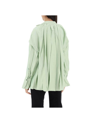 Sage Green Heavy Satin Caftan Style Blouse With Adjustable Laces FERRAGAMO JOHN JULIA.