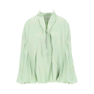 Sage Green Heavy Satin Caftan Style Blouse With Adjustable Laces FERRAGAMO JOHN JULIA.