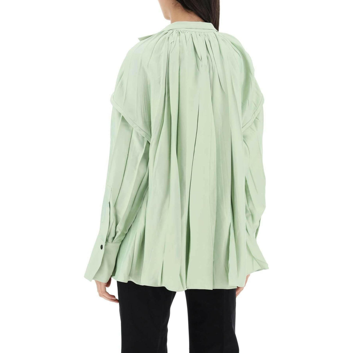 Sage Green Heavy Satin Caftan Style Blouse With Adjustable Laces FERRAGAMO JOHN JULIA.