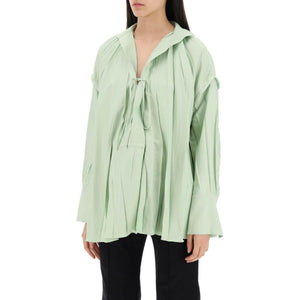 Sage Green Heavy Satin Caftan Style Blouse With Adjustable Laces FERRAGAMO JOHN JULIA.