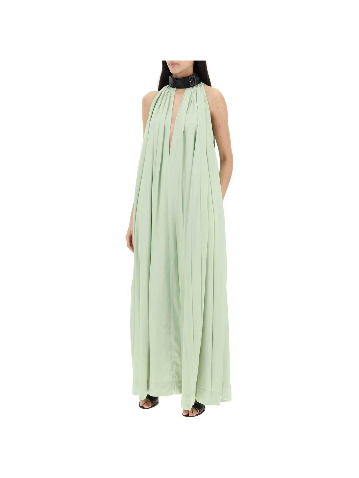 Sage Green Pleated Contrast Collar Maxi FERRAGAMO JOHN JULIA.