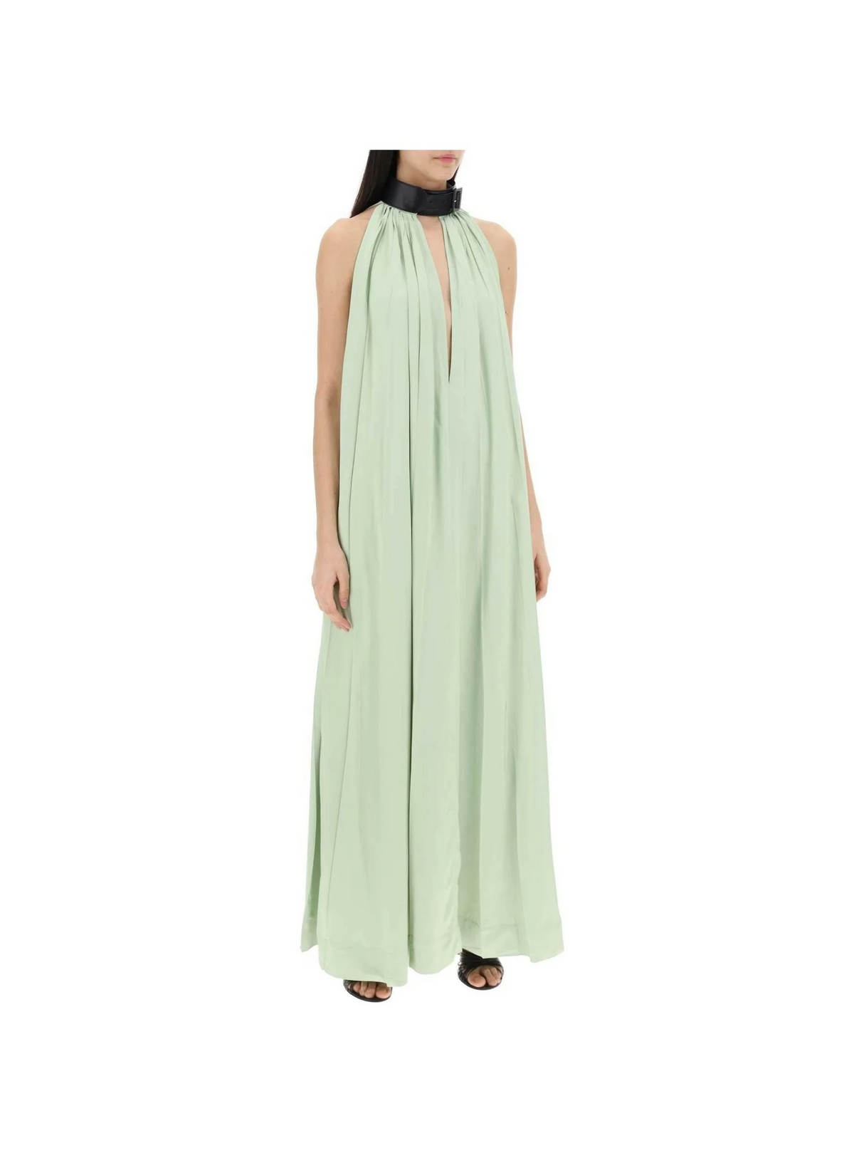 Sage Green Pleated Contrast Collar Maxi FERRAGAMO JOHN JULIA.