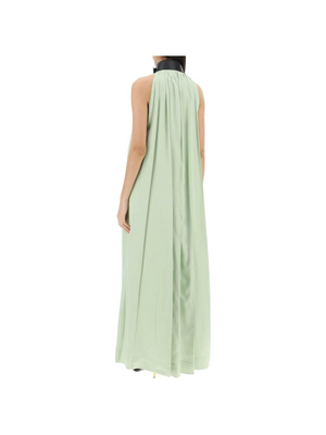 Sage Green Pleated Contrast Collar Maxi FERRAGAMO JOHN JULIA.