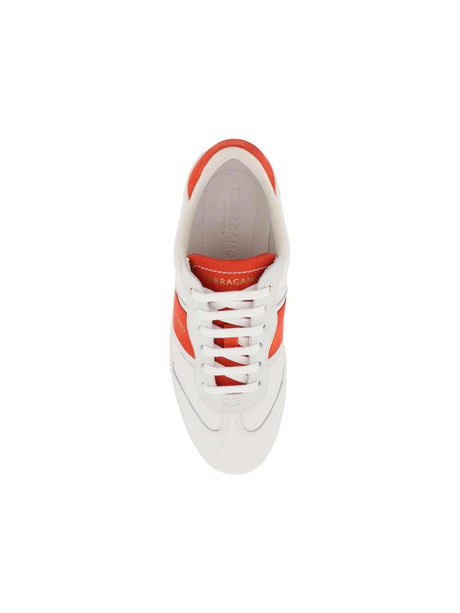 White and Red Signature Calfskin Sneakers FERRAGAMO JOHN JULIA.