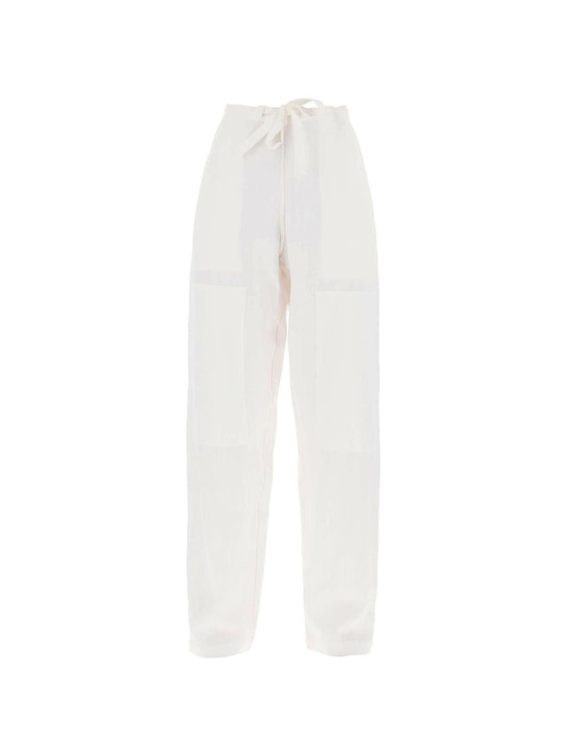 White Soft Linen-Blend Wide-Leg Pants FERRAGAMO JOHN JULIA.