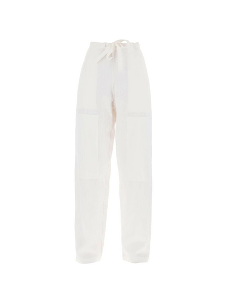 White Soft Linen-Blend Wide-Leg Pants FERRAGAMO JOHN JULIA.