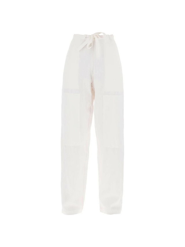 White Soft Linen-Blend Wide-Leg Pants FERRAGAMO JOHN JULIA.