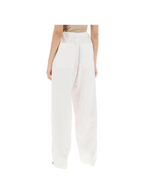 White Soft Linen-Blend Wide-Leg Pants FERRAGAMO JOHN JULIA.