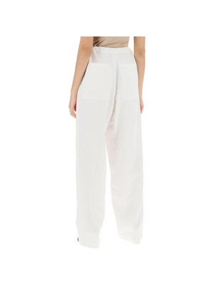 White Soft Linen-Blend Wide-Leg Pants FERRAGAMO JOHN JULIA.