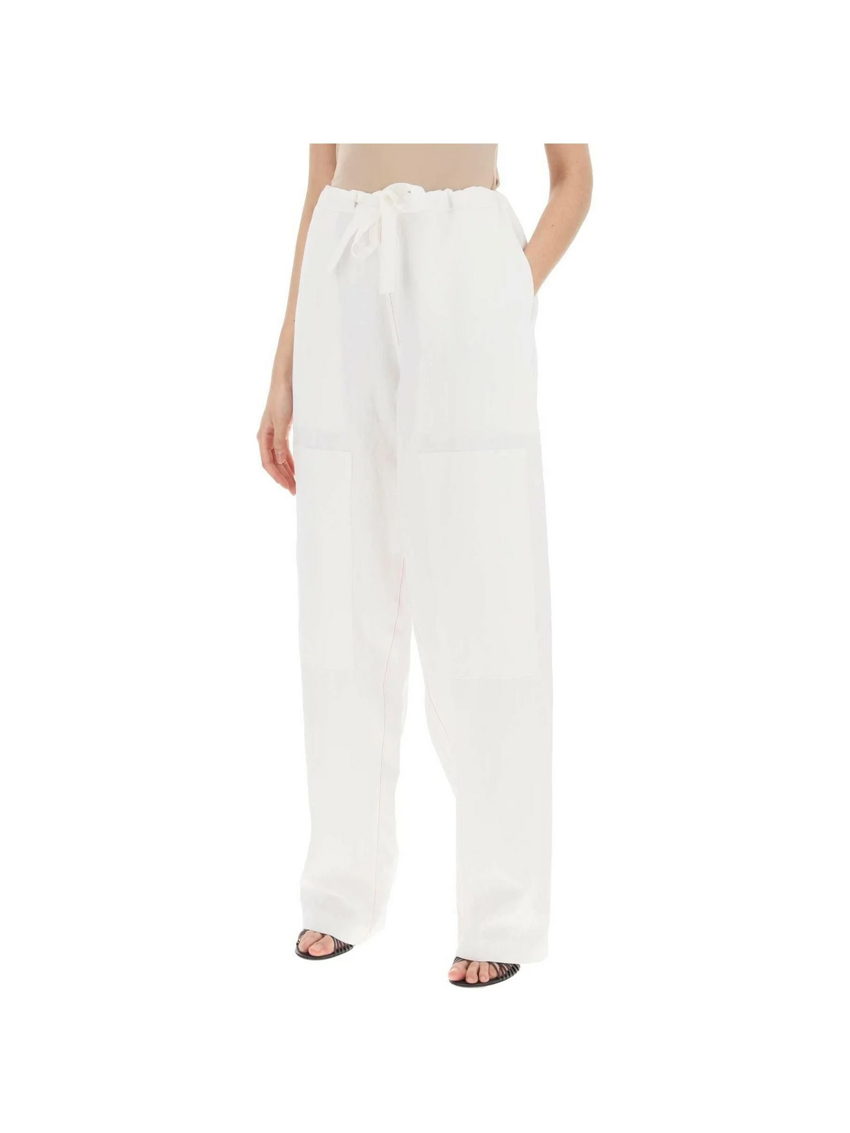 White Soft Linen-Blend Wide-Leg Pants FERRAGAMO JOHN JULIA.