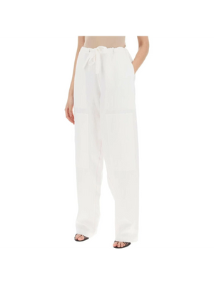 White Soft Linen-Blend Wide-Leg Pants FERRAGAMO JOHN JULIA.