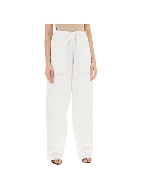 White Soft Linen-Blend Wide-Leg Pants FERRAGAMO JOHN JULIA.