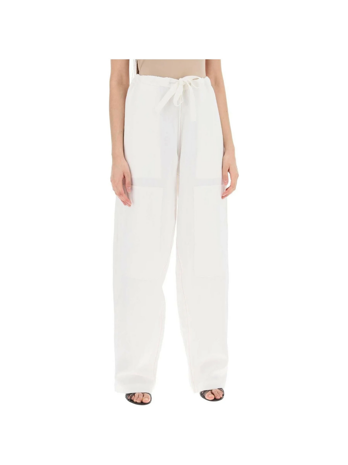 White Soft Linen-Blend Wide-Leg Pants FERRAGAMO JOHN JULIA.