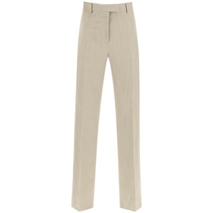 Stone Beige Tailored Straight-Leg Linen-Blend Trousers FERRAGAMO JOHN JULIA.