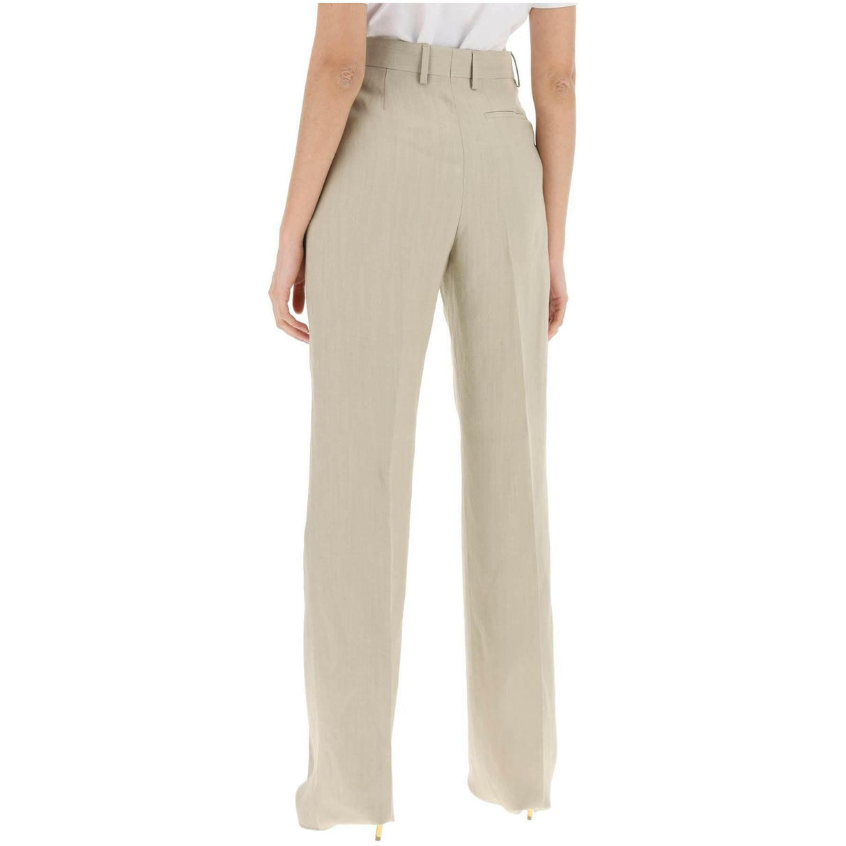 Stone Beige Tailored Straight-Leg Linen-Blend Trousers FERRAGAMO JOHN JULIA.