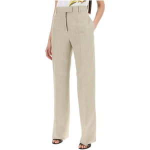 Stone Beige Tailored Straight-Leg Linen-Blend Trousers FERRAGAMO JOHN JULIA.