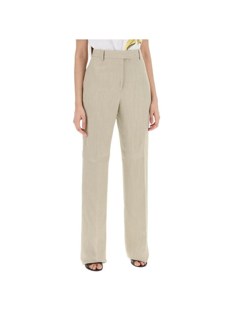 FERRAGAMO-Stone Tailored Straight-Leg Linen-Blend Trousers-JOHN JULIA