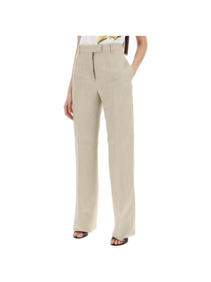 FERRAGAMO-Stone Tailored Straight-Leg Linen-Blend Trousers-JOHN JULIA