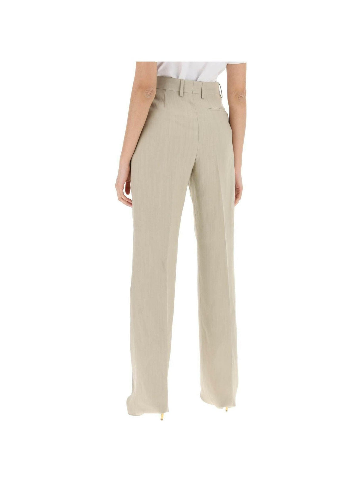 FERRAGAMO-Stone Tailored Straight-Leg Linen-Blend Trousers-JOHN JULIA