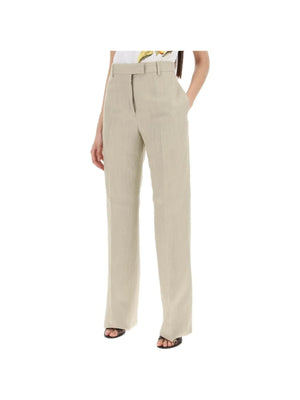 FERRAGAMO-Stone Tailored Straight-Leg Linen-Blend Trousers-JOHN JULIA