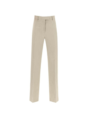 FERRAGAMO-Stone Tailored Straight-Leg Linen-Blend Trousers-JOHN JULIA