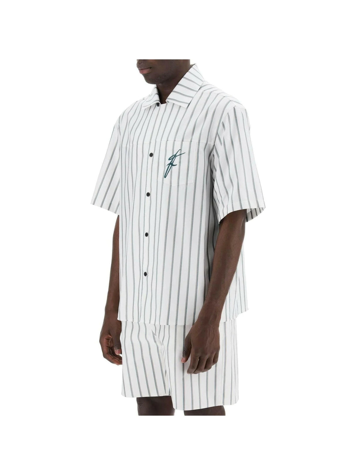 Striped Bowling Shirt With Button.