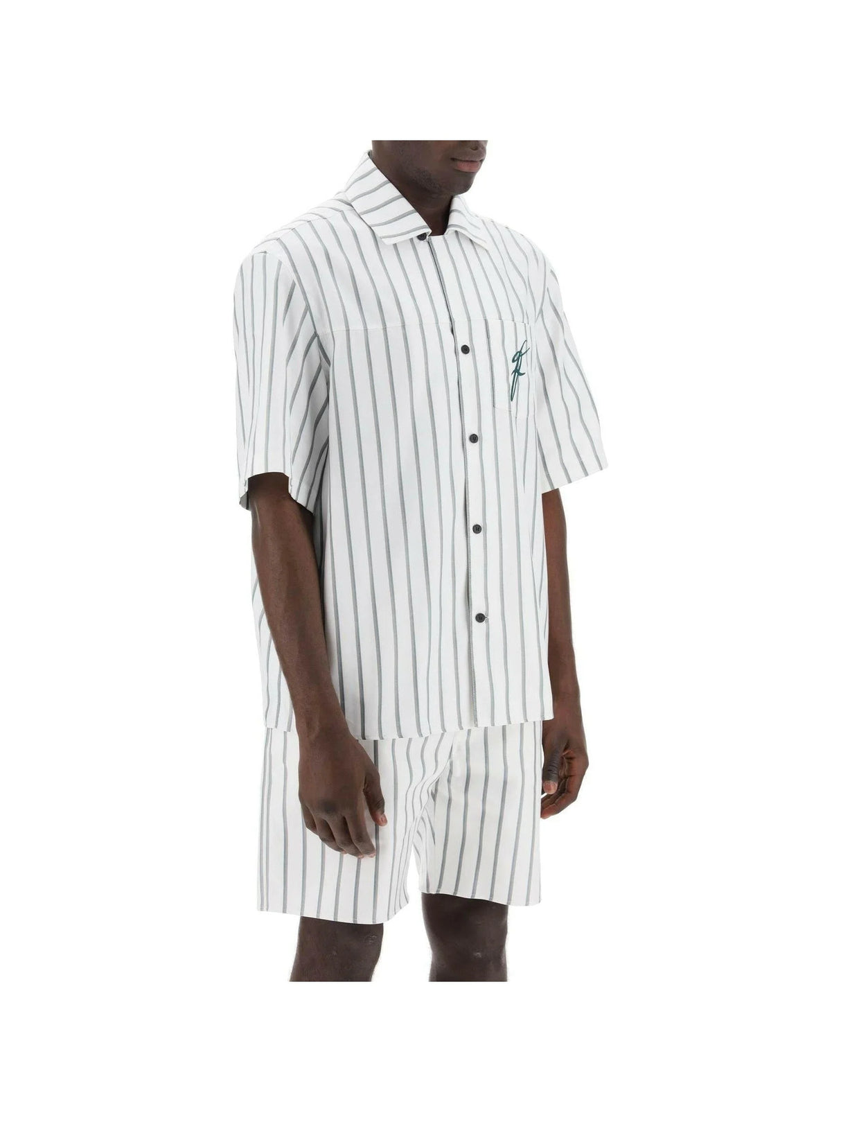 Striped Bowling Shirt With Button.