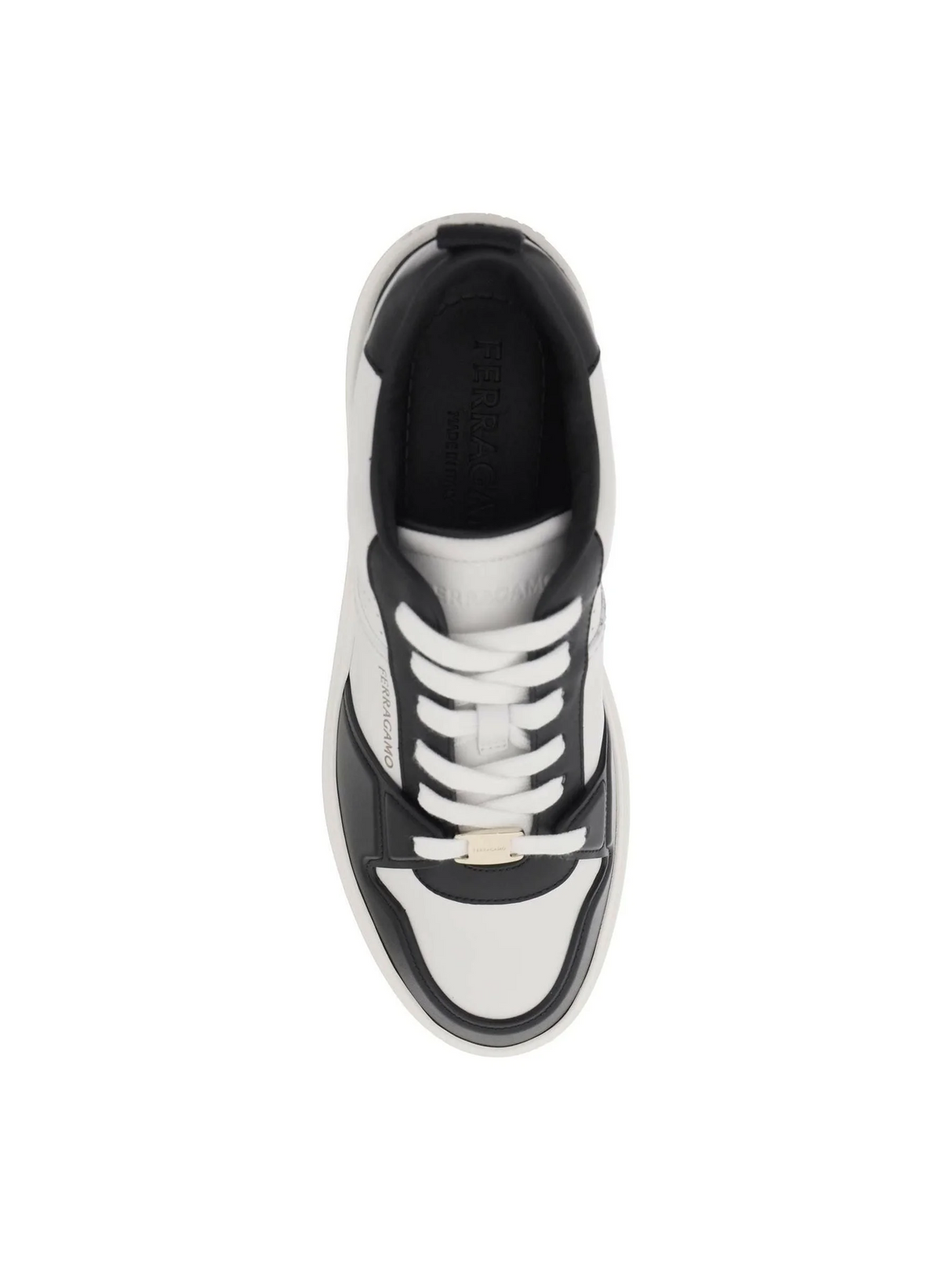 White and Black Two-Tone Leather Sneakers FERRAGAMO JOHN JULIA.