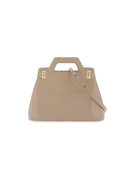 Beige 'Wanda' Top Handle Calfskin Handbag FERRAGAMO JOHN JULIA.