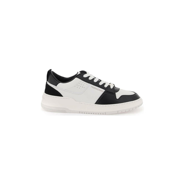 White and Black Two-Tone Leather Sneakers FERRAGAMO JOHN JULIA.