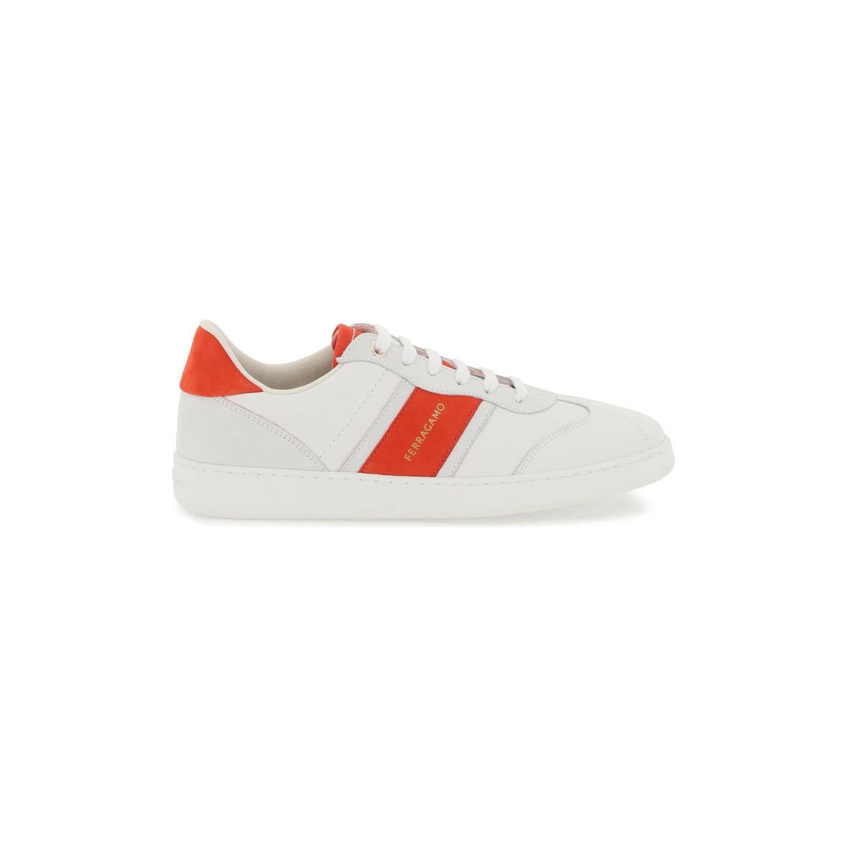 White and Red Signature Calfskin Sneakers FERRAGAMO JOHN JULIA.